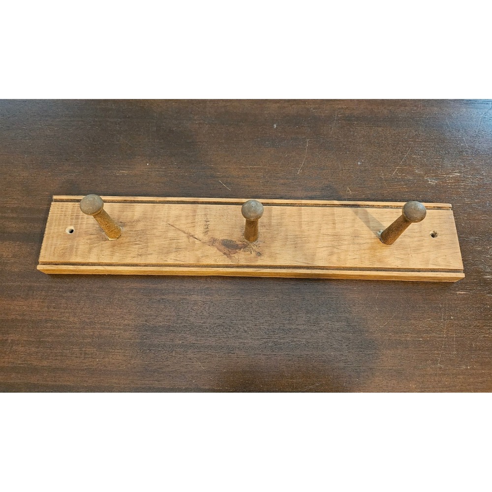 Handmade Wooden Wall Peg Rack Home OS Brown Rustic 3-Hook Entryway Organizer